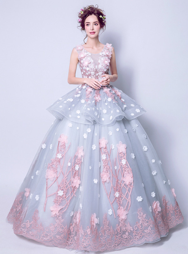 In Stock:Ship in 48 hours Blue Tulle Flower Wedding Dress
