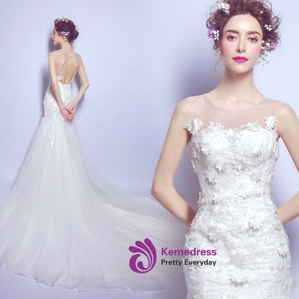 In Stock:Ship in 48 hours Mermaid Backless Appliques Wedding Dress