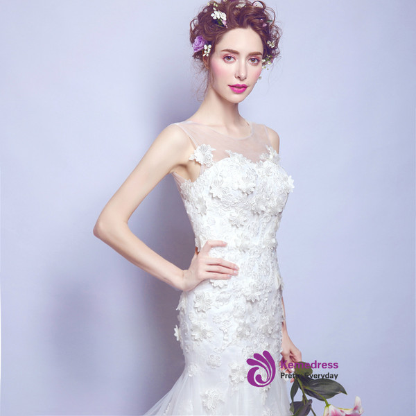 In Stock:Ship in 48 hours Mermaid Backless Appliques Wedding Dress
