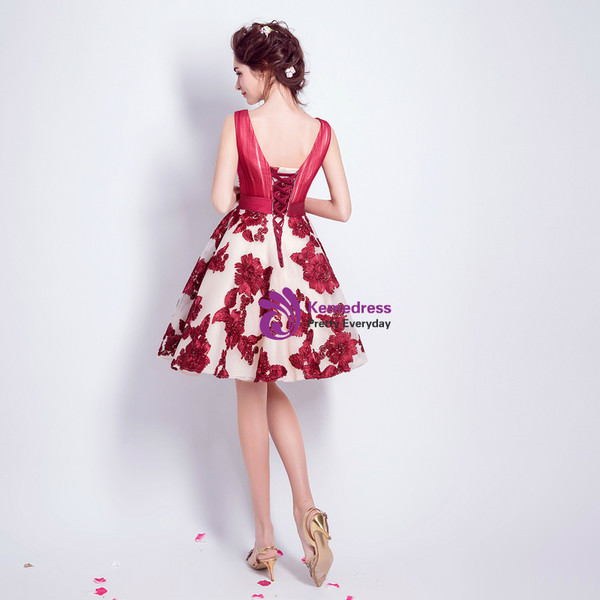 In Stock:Ship in 48 hours Red Tulle Knee Length Homecoming Dress