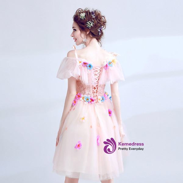 In Stock:Ship in 48 hours Pink Tulle Flower Homecoming Dress