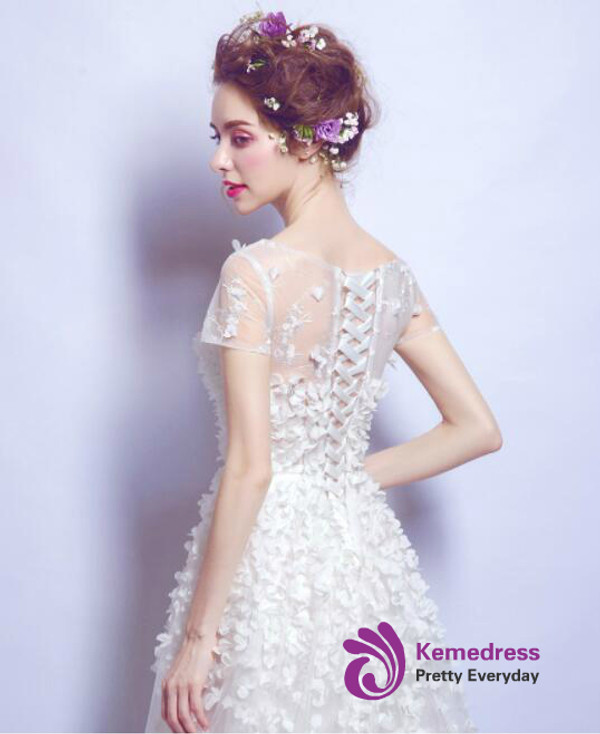 In Stock:Ship in 48 hours A-Line White Appliques Wedding Dress