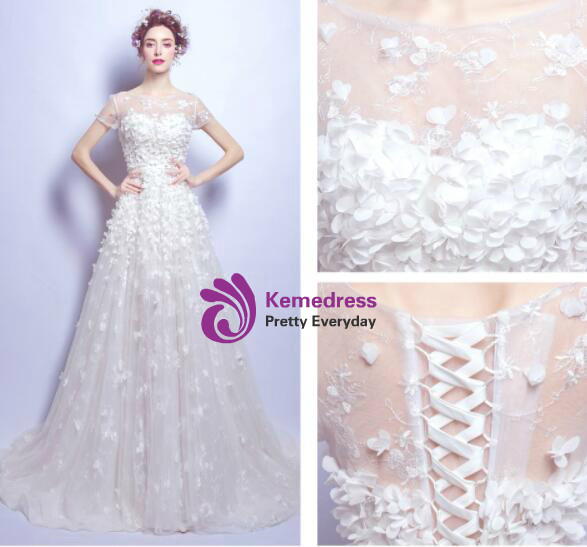In Stock:Ship in 48 hours A-Line White Appliques Wedding Dress