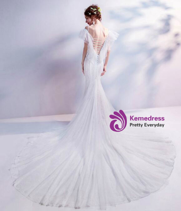 In Stock:Ship in 48 hours Mermaid Lace Straps Appliques Wedding Dress