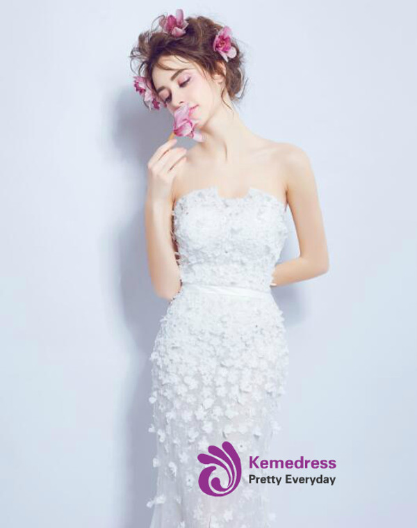 In Stock:Ship in 48 hours Mermaid Strapless Flower Wedding Dress