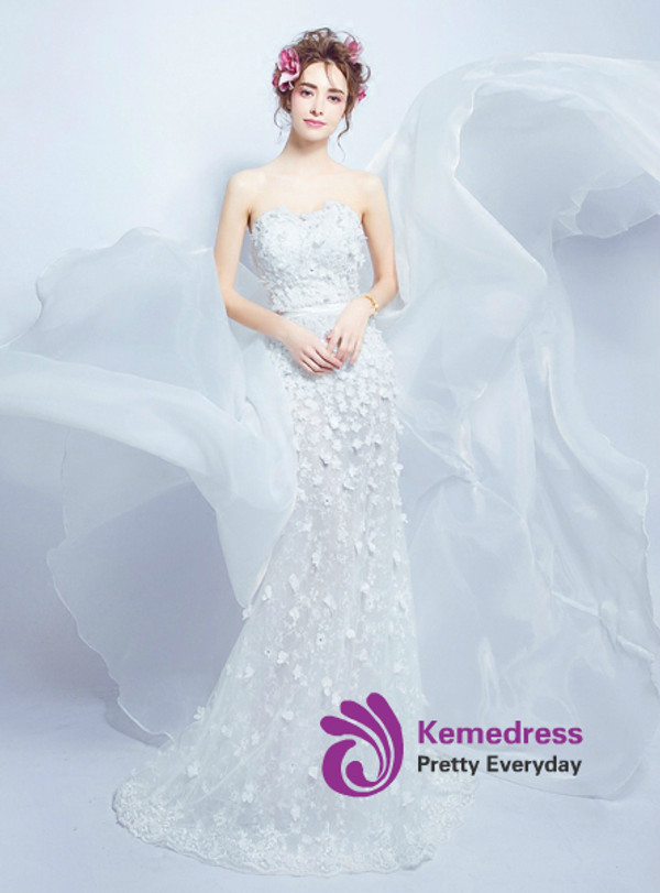 In Stock:Ship in 48 hours Mermaid Strapless Flower Wedding Dress