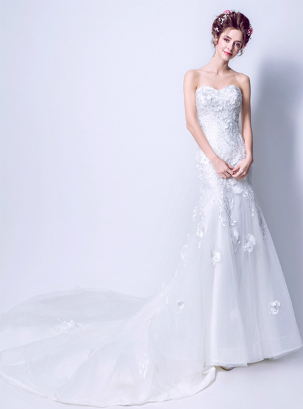 In Stock:Ship in 48 hours Mermaid Sweetheart Appliques Wedding Dress