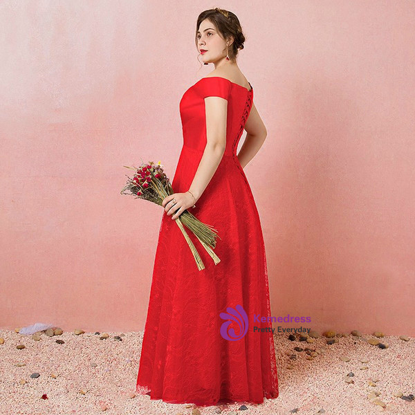 Plus Size Red Off The Shoulder Tulle Lace Prom Dress