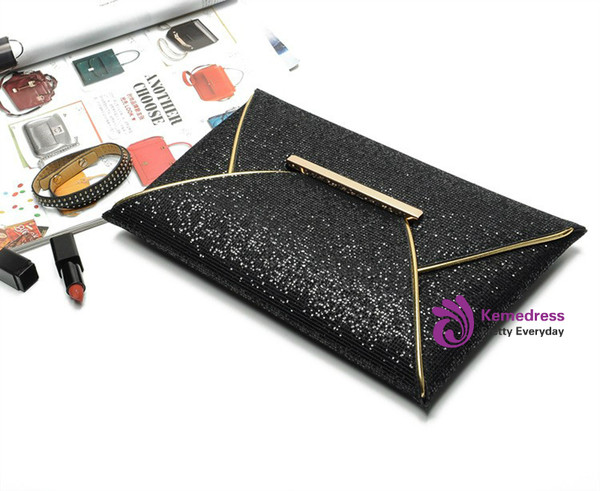 Black Sequins Envelope Bag Purse Clutch Handbags