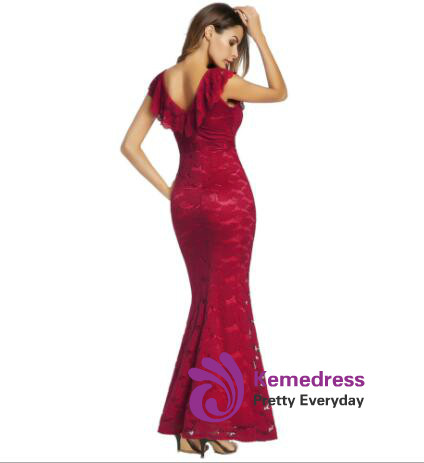 In Stock:Ship in 48 hours Mermaid Red Lace Prom Dress