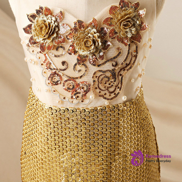 In Stock:Ship in 48 hours Mermaid Gold Sequins Flower Girl Dress