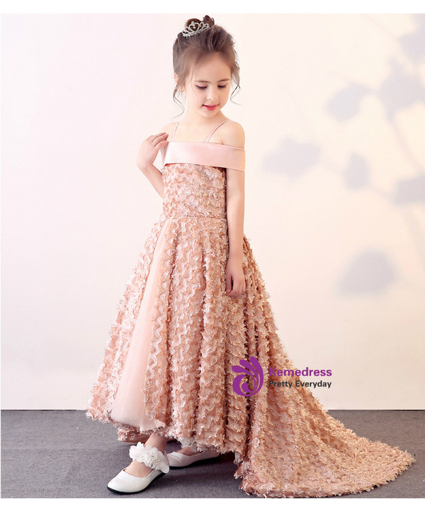 In Stock:Ship in 48 hours Pink Off The Shoulder Flower Girl Dress