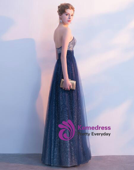 In Stock:Ship in 48 hours Strapless Blue Tulle Bling Bling Prom Dress