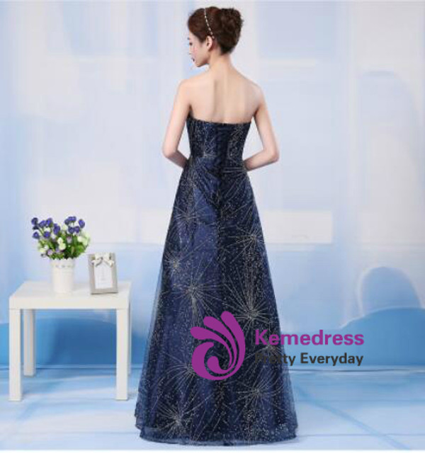 In Stock:Ship in 48 hours Blue Bling Bling Floor Length Prom Dress