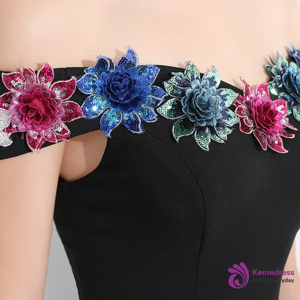 In Stock:Ship in 48 hours Mermaid Black Satin Sequins Off The Shoulder Prom Dress