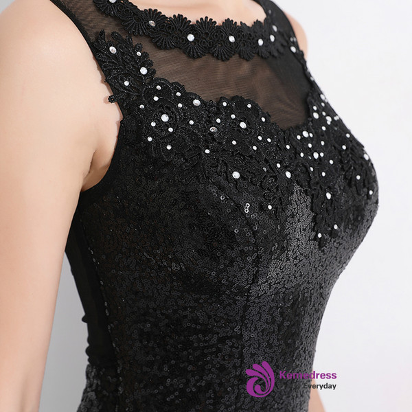 In Stock:Ship in 48 hours Mermaid Black Sequins Lace Prom Dress
