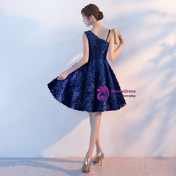 In Stock:Ship in 48 hours Blue Lace Homecoming Dress