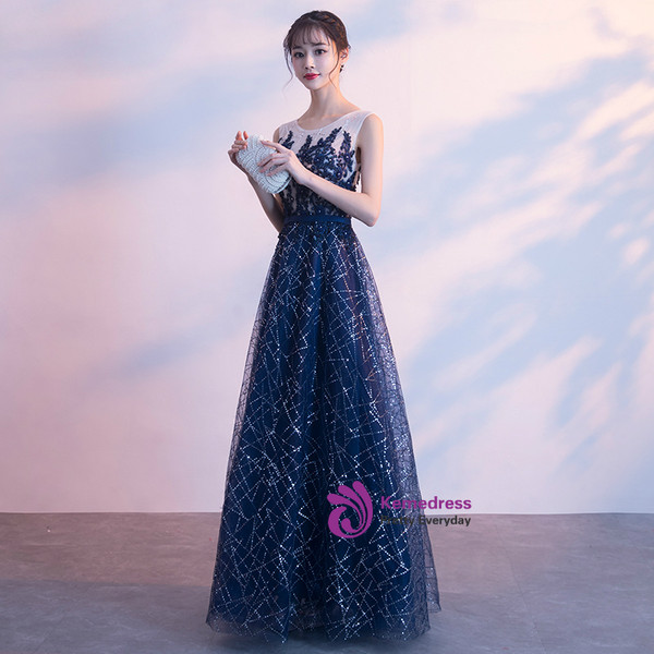 In Stock:Ship in 48 hours Blue Tulle Sequins Prom Dress
