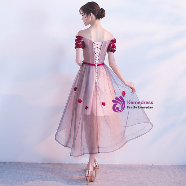 In Stock:Ship in 48 hours Pink Off The Shoulder Tulle Hi Lo Dress