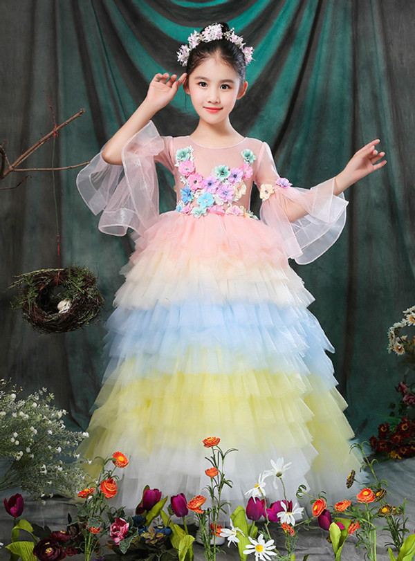 In Stock:Ship in 48 hours Pink Ball Gown Tulle Ruffle Flower Girl Dress
