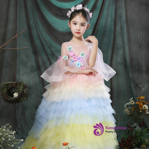 In Stock:Ship in 48 hours Pink Ball Gown Tulle Ruffle Flower Girl Dress
