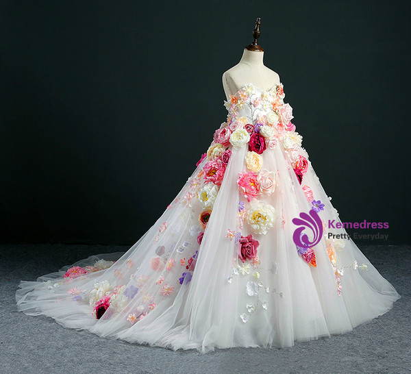 Fashion Ball Gown White Tulle Sweetheart Neck Flower Girl Dress