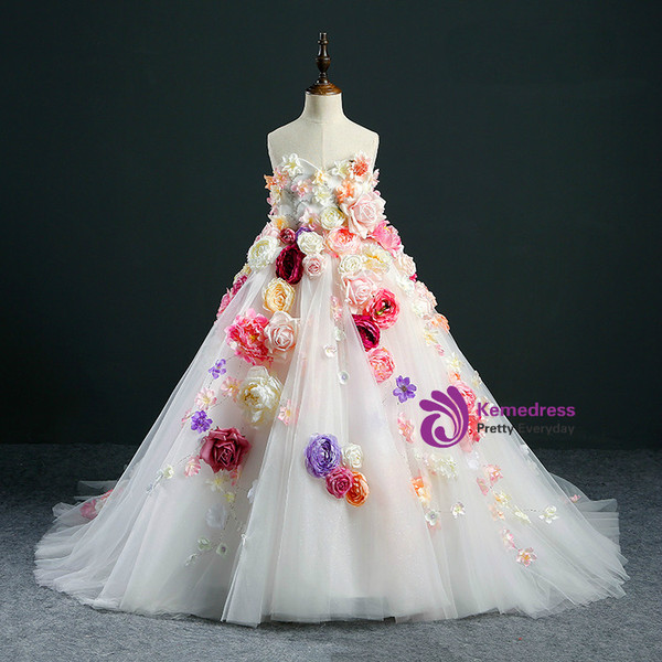 Fashion Ball Gown White Tulle Sweetheart Neck Flower Girl Dress