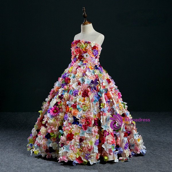 Ball Gown Multicolour Flower Strapless Flower Girl Dress