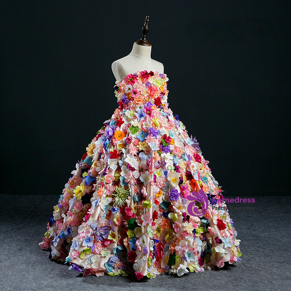 Ball Gown Multicolour Flower Strapless Flower Girl Dress