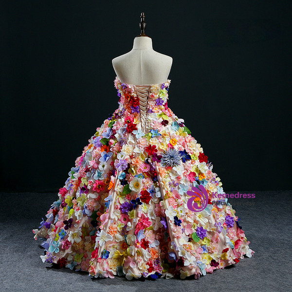 Ball Gown Multicolour Flower Strapless Flower Girl Dress