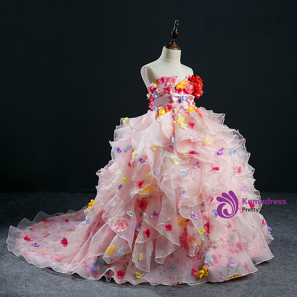 Ball Gown Pink Strapless Tulle Flower Girl Dress