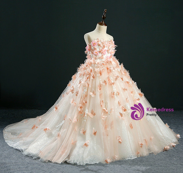 Ball Gown Yellow Tulle Appliques Flower Girl Dress