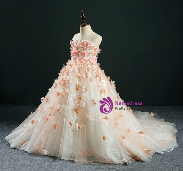 Ball Gown Yellow Tulle Appliques Flower Girl Dress