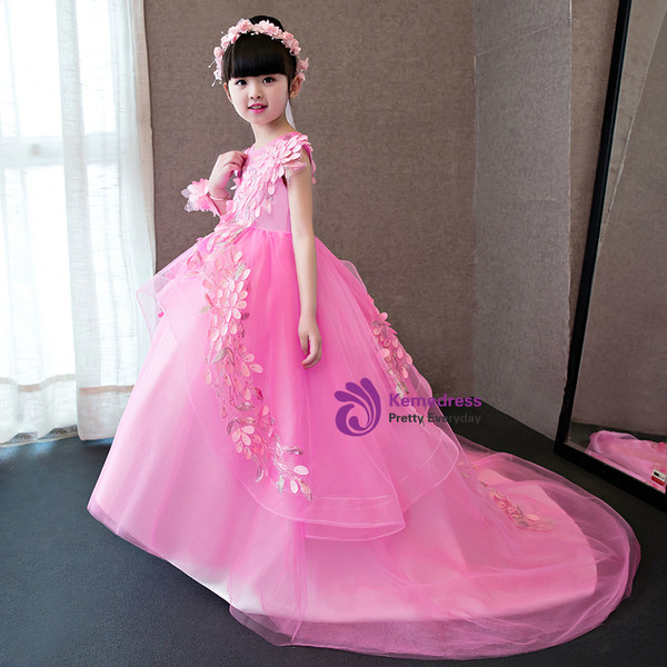 In Stock:Ship in 48 hours Pink Hi Lo Tulle Flower Girl Dress