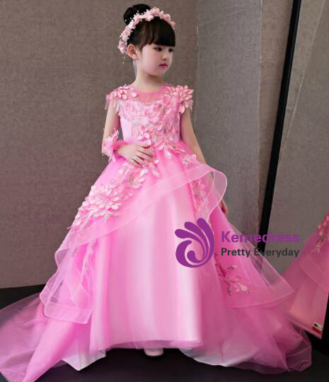 In Stock:Ship in 48 hours Pink Hi Lo Tulle Flower Girl Dress