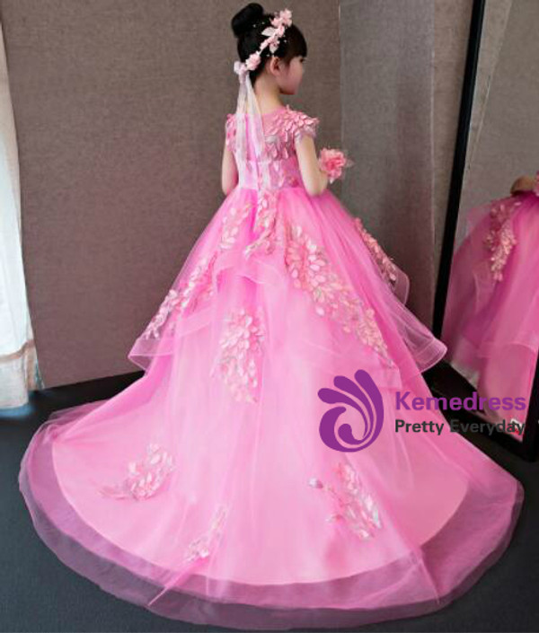 In Stock:Ship in 48 hours Pink Hi Lo Tulle Flower Girl Dress