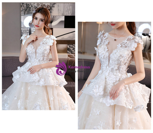 In Stock:Ship in 48 hours Ball Gown Backless Appliques Wedding Dress