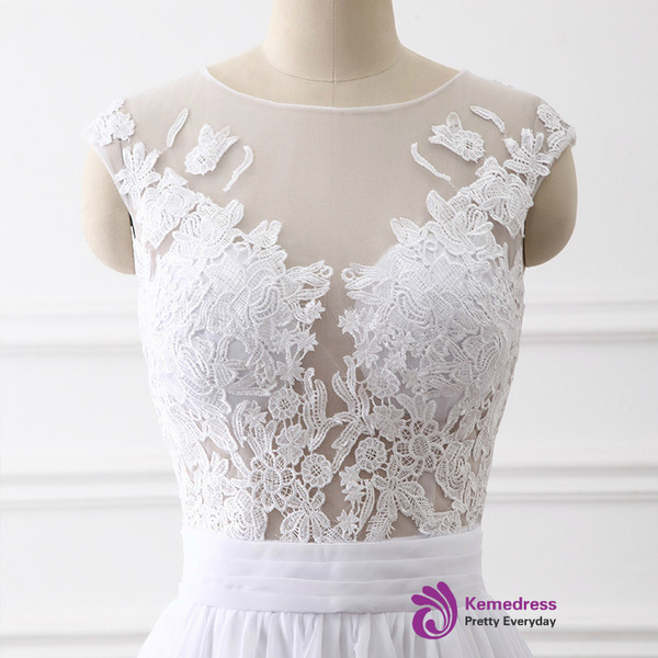 In Stock:Ship in 48 hours Simple Beach Chiffon Lace Wedding Dress