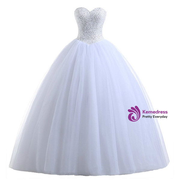 In Stock:Ship in 48 hours Ball Gown Sweetheart Tulle Beading Wedding Dress