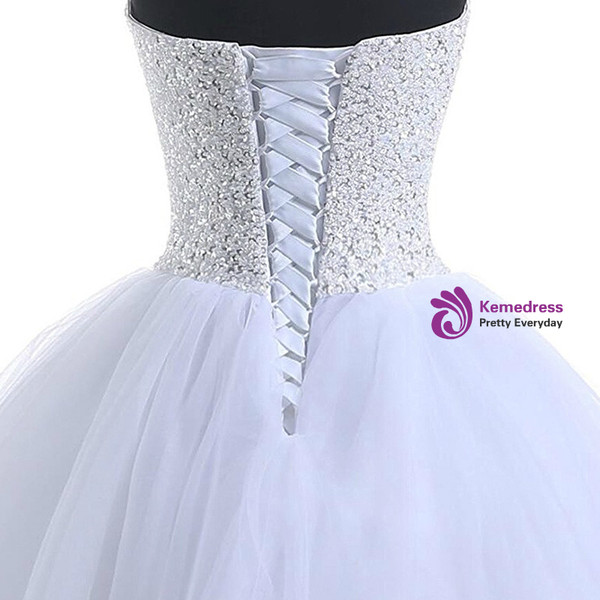 In Stock:Ship in 48 hours Ball Gown Sweetheart Tulle Beading Wedding Dress