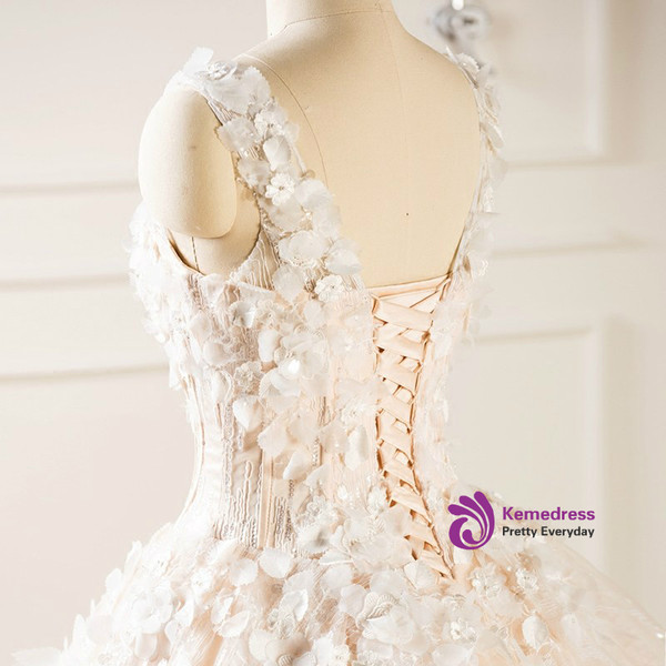 Ball Gown Ivory V-neck Backless Haute Couture Wedding Dresses