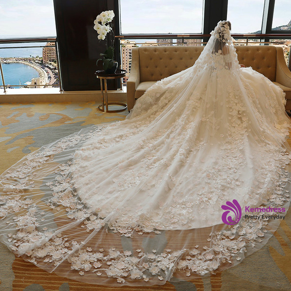 Luxury White Ball Gown Off The Shoulder Lace Appliques Wedding Dress