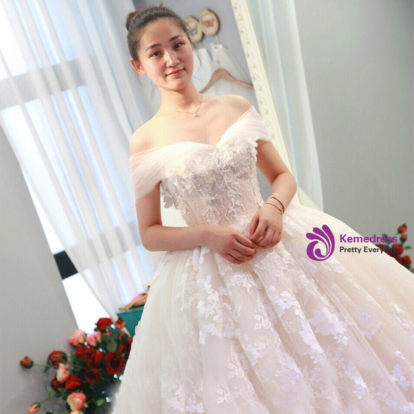 In Stock:Ship in 48 hours Ball Gown White Off The Shoulder Wedding Dress