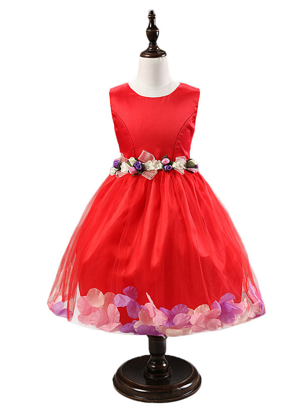 In Stock:Ship in 48 hours Red Flower Tulle Flower Girl Dress