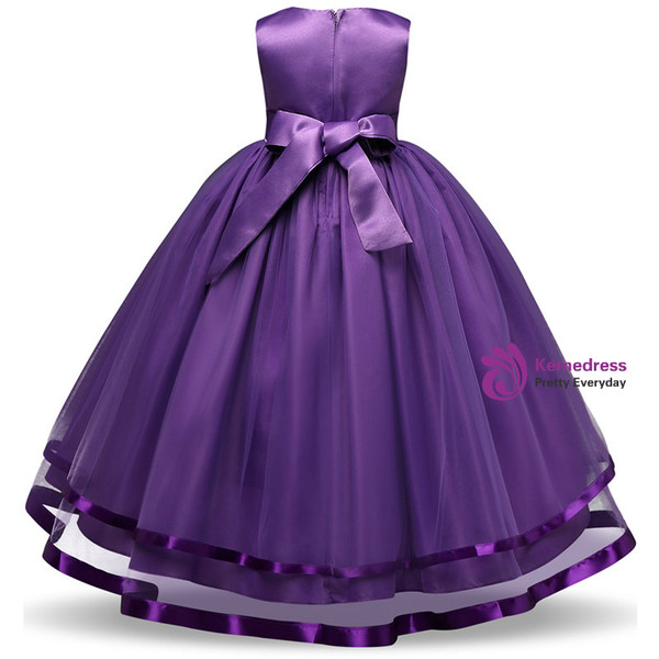 In Stock:Ship in 48 hours Purple Tulle Floor Length Flower Girl Dress