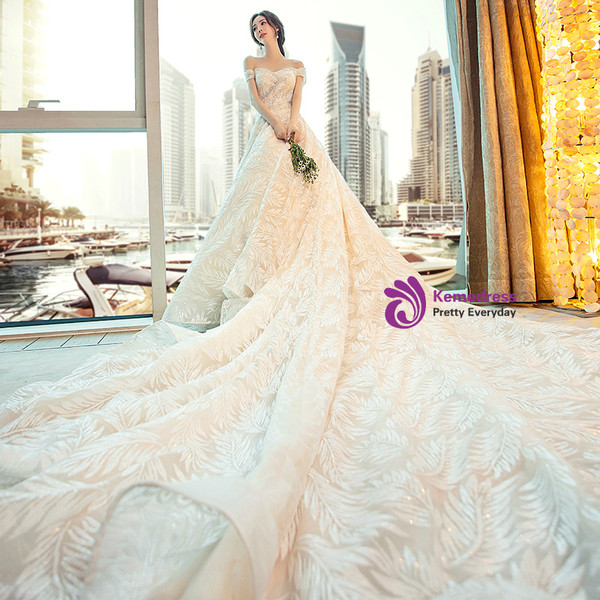 In Stock:Ship in 48 hours Off The Shoulder Backless Wedding Dress