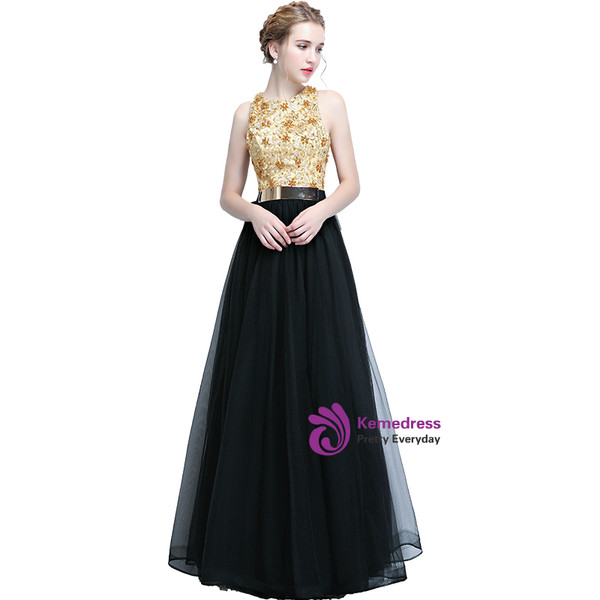 In Stock:Ship in 48 hours Black Tulle Scoop Beading Prom Dress