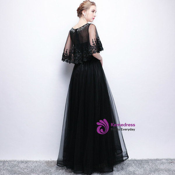 In Stock:Ship in 48 hours Black Tulle Lace Beading Prom Dress