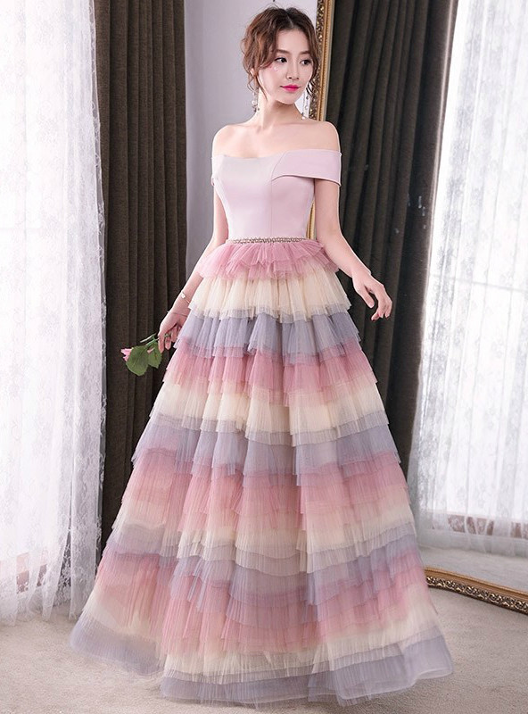 In Stock:Ship in 48 hours Off The Shoulder Tulle Prom Dress
