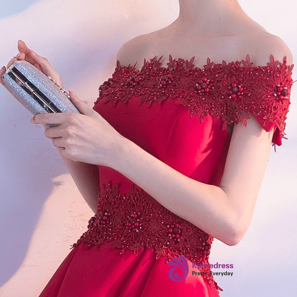 In Stock:Ship in 48 hours Burgundy Hi Lo Off The Shoulder Homecoming Dress